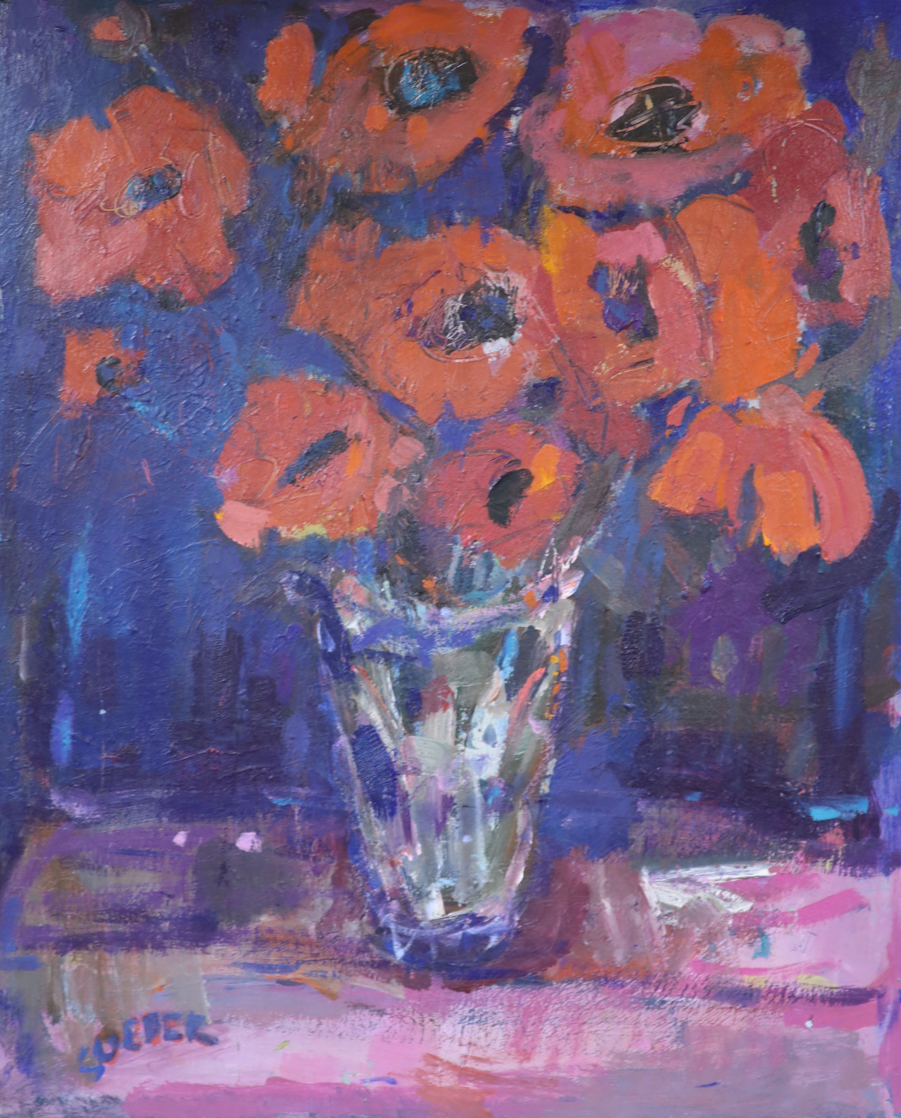 Jane Soeder (1934-), oil on board, Poppies, 1991, signed, 60 x 50cm